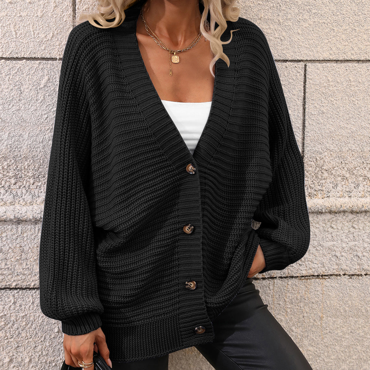 Autumn Winter Knitting Women Single Breasted Solid Color Knitted Cardigan Loose Sweater Women