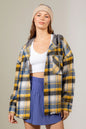 Winter Waffle Hooded Spliced Plaid Blouse Coat for Women