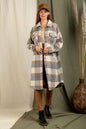 Winter Women Clothing Polo Collar Large Pocket Long Sleeve Long Plaid Coat Outerwear