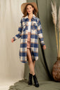 Winter Women Clothing Polo Collar Large Pocket Long Sleeve Long Plaid Coat Outerwear