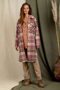 Winter Women Clothing Polo Collar Large Pocket Long Sleeve Long Plaid Coat Outerwear