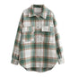 Chic Pink Plaid Coat Korean Women Clothing Autumn Casual Loose Wool