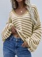 Autumn Winter Pullover Stripe Women Knitwear V neck Women Clothing Plus Size Sweater Women