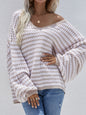 Autumn Winter Pullover Stripe Women Knitwear V neck Women Clothing Plus Size Sweater Women