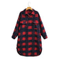 Printed Plaid Mid Length Pocket Hooded Long Sleeve  Women  Clothing