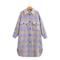 Printed Plaid Mid Length Pocket Hooded Long Sleeve  Women  Clothing