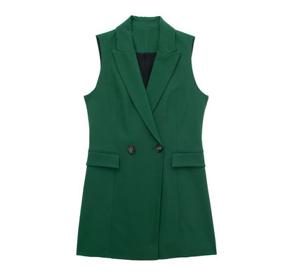 Spring Autumn Women Clothing Double Breasted Waist Slimming Blazer Vests