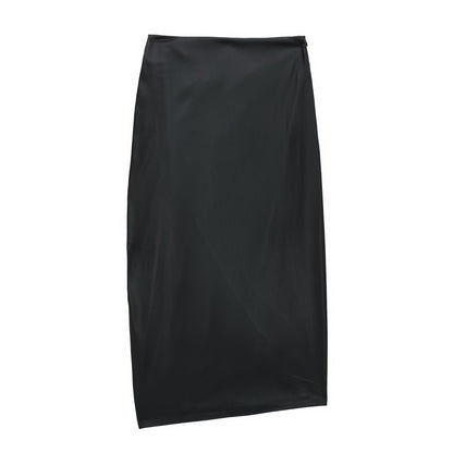 Women Clothing Minority Pleated Decorative Faux Leather Skirt