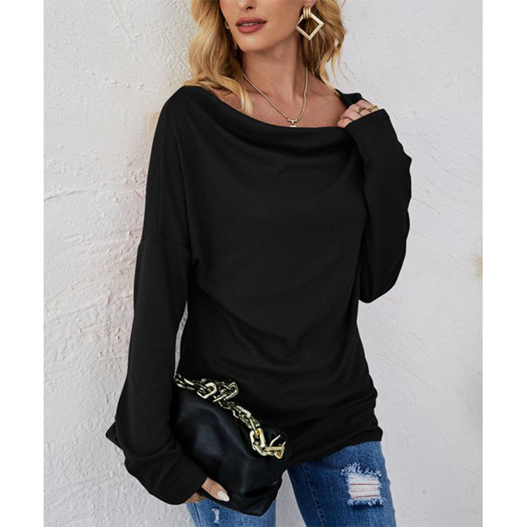 Autumn Winter Women Long Sleeve Solid Color Loose round Neck T shirt Women