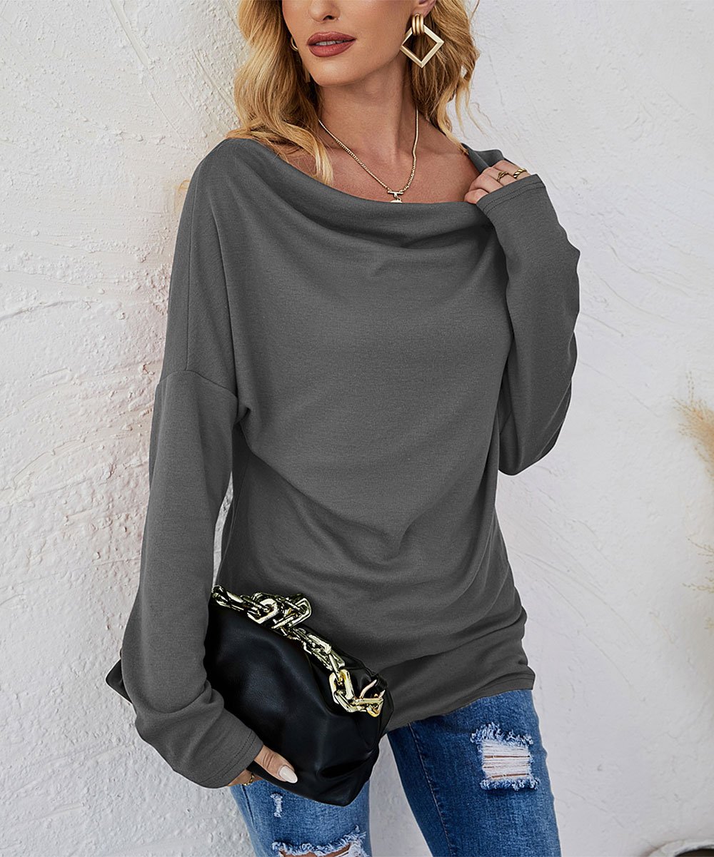 Autumn Winter Women Long Sleeve Solid Color Loose round Neck T shirt Women