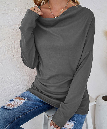 Autumn Winter Women Long Sleeve Solid Color Loose round Neck T shirt Women