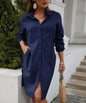 Fall Women Solid Color Casual Long Sleeve Shirt Dress