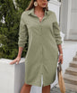 Fall Women Solid Color Casual Long Sleeve Shirt Dress