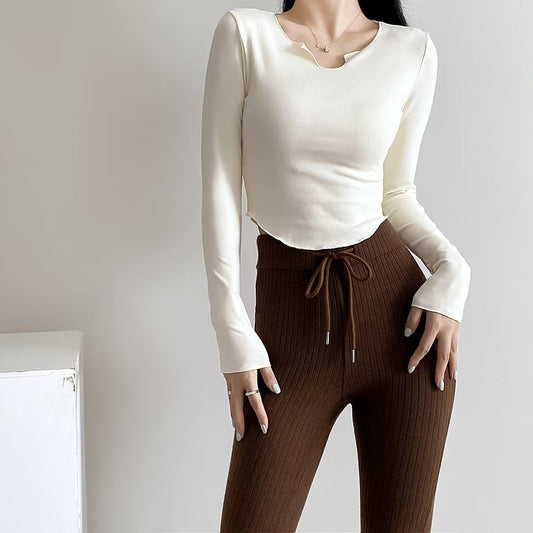 Autumn Blogger Fungus Long Sleeve Bottoming Shirt Stretch Slim Fit Solid Color T shirt Top