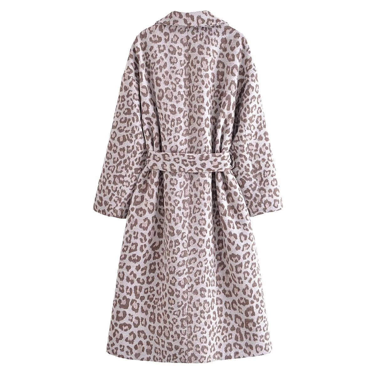 Fluffy Leopard Coat Collared Casual Long Sleeve Overcoat Women Clothes