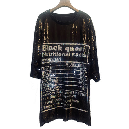 Summer Women Sequins Series Top Round Neck Short Sleeve T shirt Women