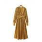 Long Sleeve Ladies Waist Controlled Slimming V Neckline Dress Elegant Swing Maxi Dress
