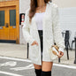 Autumn Winter Solid Color Twist Knitted  Coat Pocket Mid Length Cardigan