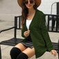 Autumn Winter Solid Color Twist Knitted  Coat Pocket Mid Length Cardigan