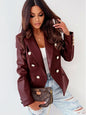 New Long Sleeve Double Breasted Fashionable Faux Leather Jacket