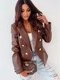 New Long Sleeve Double Breasted Fashionable Faux Leather Jacket