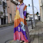 New Fashion Long Sleeve Printed Shirt Long Dress Positioning Flower