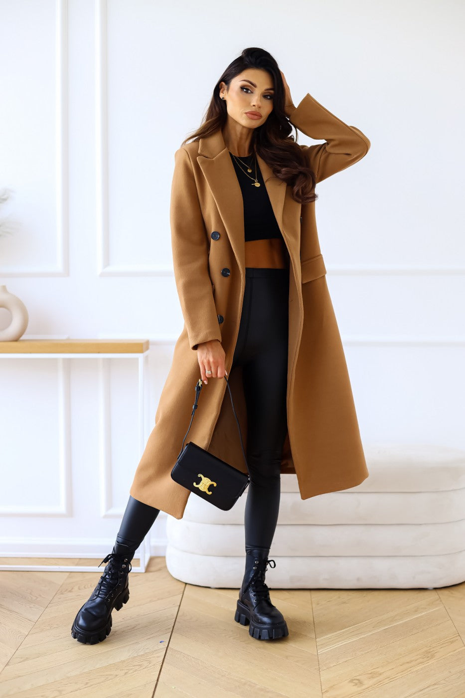 Autumn And Winter Simple Double Row Button Long Sleeve Collared Button Woolen Coat Women