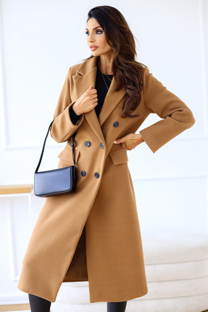 Autumn And Winter Simple Double Row Button Long Sleeve Collared Button Woolen Coat Women