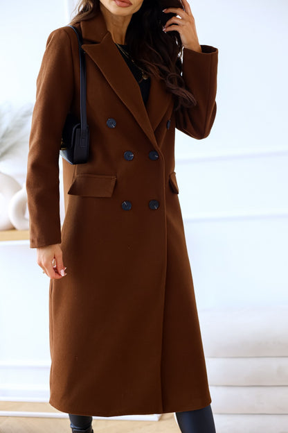 Autumn And Winter Simple Double Row Button Long Sleeve Collared Button Woolen Coat Women