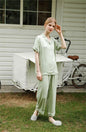 Pajamas Women Spring Summer Rayon Long Sleeve two piece set Solid Color Cardigan Simple Sweet Set