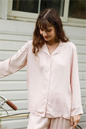 Pajamas Women Spring Summer Rayon Long Sleeve two piece set Solid Color Cardigan Simple Sweet Set