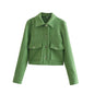 Autumn Winter Three Colors Soft Woolen Short Lapels Pocket Jacket Coat