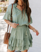 Women Summer New Ruffled Solid Color Crew Neck Bohohemain Smocked Tiered Dress