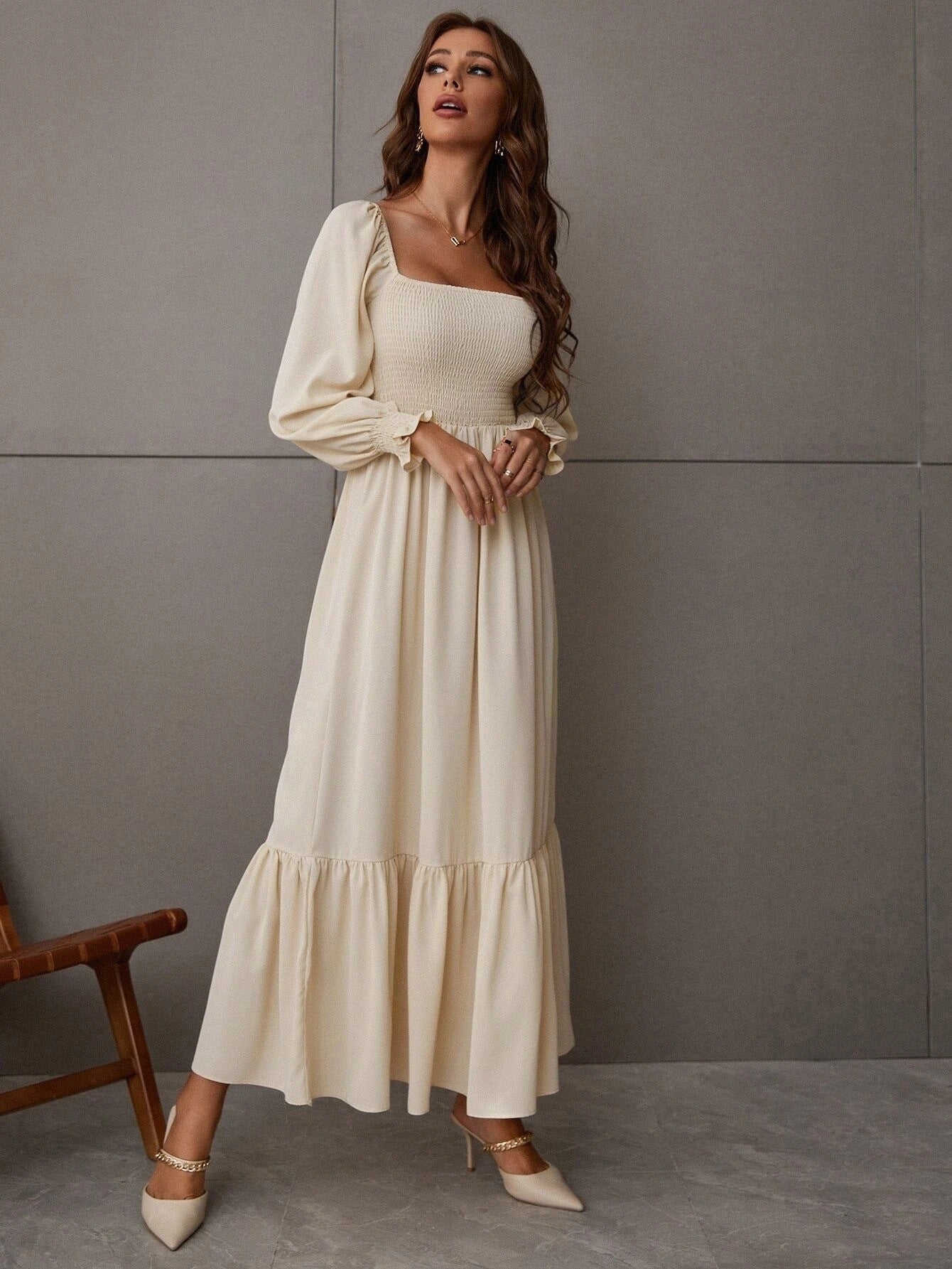 Autumn Winter Long Sleeve Ruffled High Waist Pullover Tight Dress