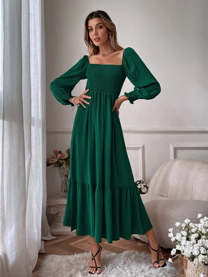 Autumn Winter Long Sleeve Ruffled High Waist Pullover Tight Dress