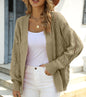 Autumn Winter Solid Color V neck Long Sleeve Knitwear Office Sweater Hollow Out Cardigan Women