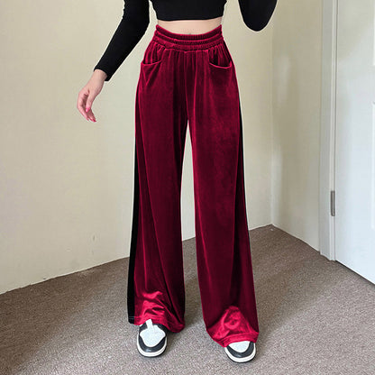 Fall Suede Waist Trimming Draping Stitching Straight Leg Pants Overalls Casual Pants