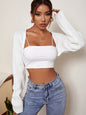 New Wool Top Sexy Solid Color Super Short Sleeved Sweater Cardigan Coat Women
