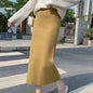 Knitted Skirt Women Autumn Winter with Sweater High Waist Mid Length Wool  Thickened Split Hip Skirt Tide