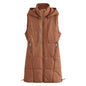 Autumn Hooded Long Vest Casual Simple Drawstring Slim Fit Cotton Padded Jacket Cotton Warm Jacket