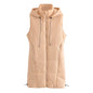 Autumn Hooded Long Vest Casual Simple Drawstring Slim Fit Cotton Padded Jacket Cotton Warm Jacket