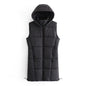 Autumn Hooded Long Vest Casual Simple Drawstring Slim Fit Cotton Padded Jacket Cotton Warm Jacket