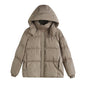 Autumn Women Clothing Khaki Hat Detachable Cotton Jacket Coat