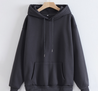 Spring Autumn Thickened Fleece Lined Solid Color  Women  Hooded  Sports Thin Section Loose Trendy Women Hoodie