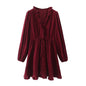 Winter Elegant V Neck Half Sleeve Ruffled Velvet A Line Dress Women