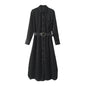 Autumn Women Collared Long Sleeve Printed Shirt Lace up Maxi Dress for Women
