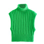 Autumn Winter Bright Turtleneck Curling Thick Thread Knitted Sunken Stripe Vest Jacket Sweater Women