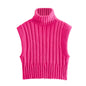 Autumn Winter Bright Turtleneck Curling Thick Thread Knitted Sunken Stripe Vest Jacket Sweater Women