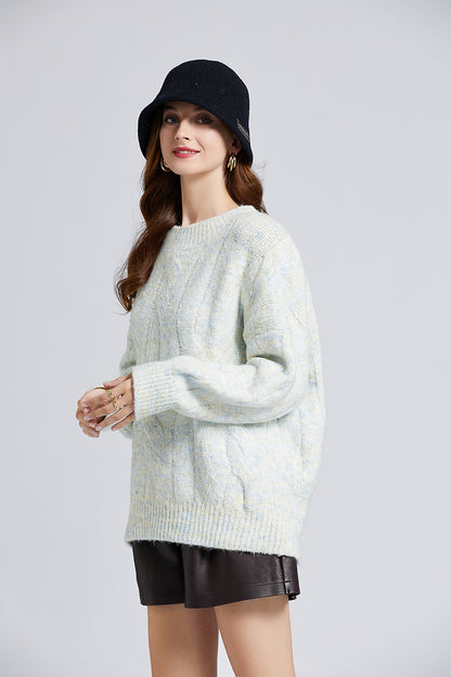 Women New Autumn And Winter Retro Twist Round Neck Mohair Round Neck Loose Lazy Wind Sweater Soft Waxy Padded Top