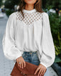 Women Clothing Long Sleeve Shirt Lace Hollow Out Cutout Stitching Pullover Top Shirt